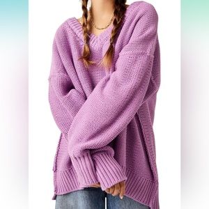Free People Alli V Neck Sweater - Iris Orchid - NWT